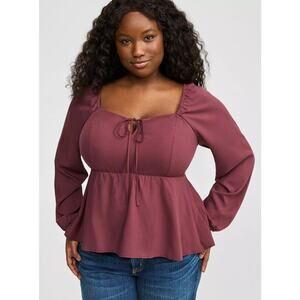 NWT Torrid Peplum Challis Sweetheart Mauve Purple Long Sleeve Peasant Top 3x